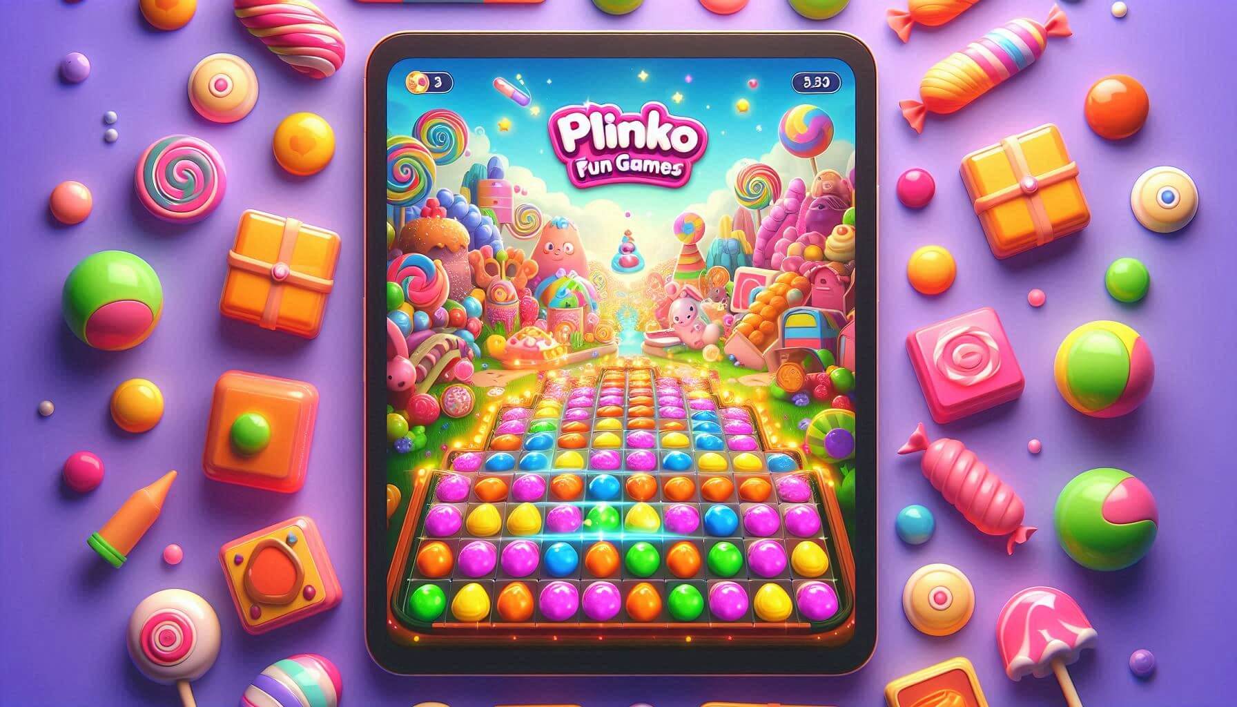 Colorful candies and sweets in dynamic action, arcade game style, bright colors, illustration